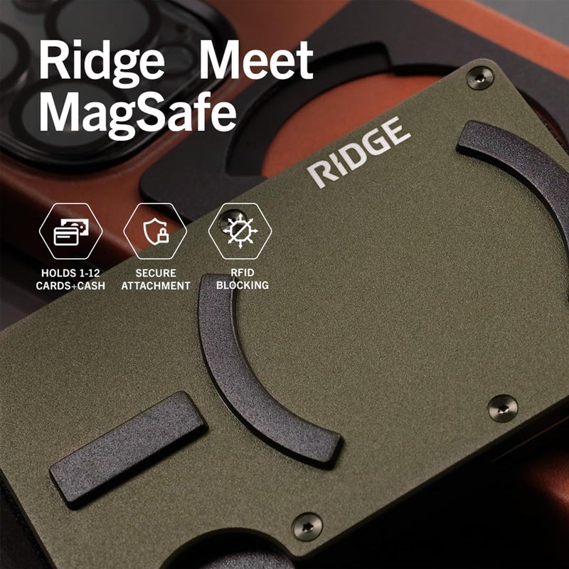 The Ridge محافظ ريدج للرجال متوافقة مع ماغسيف - محفظة مدمجة نحيفة وعامود بطاقات، محافظ جيب أمامية محمية بتقنية RFID للرجال مع حزام نقدي مدمج (زيتوني غير لامع) - Image 2